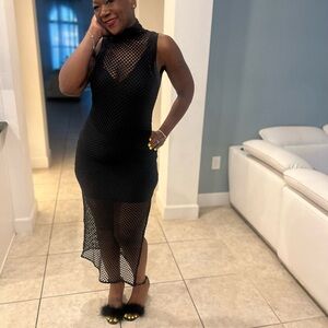 Fashion Nova Black Mesh High Low Dress